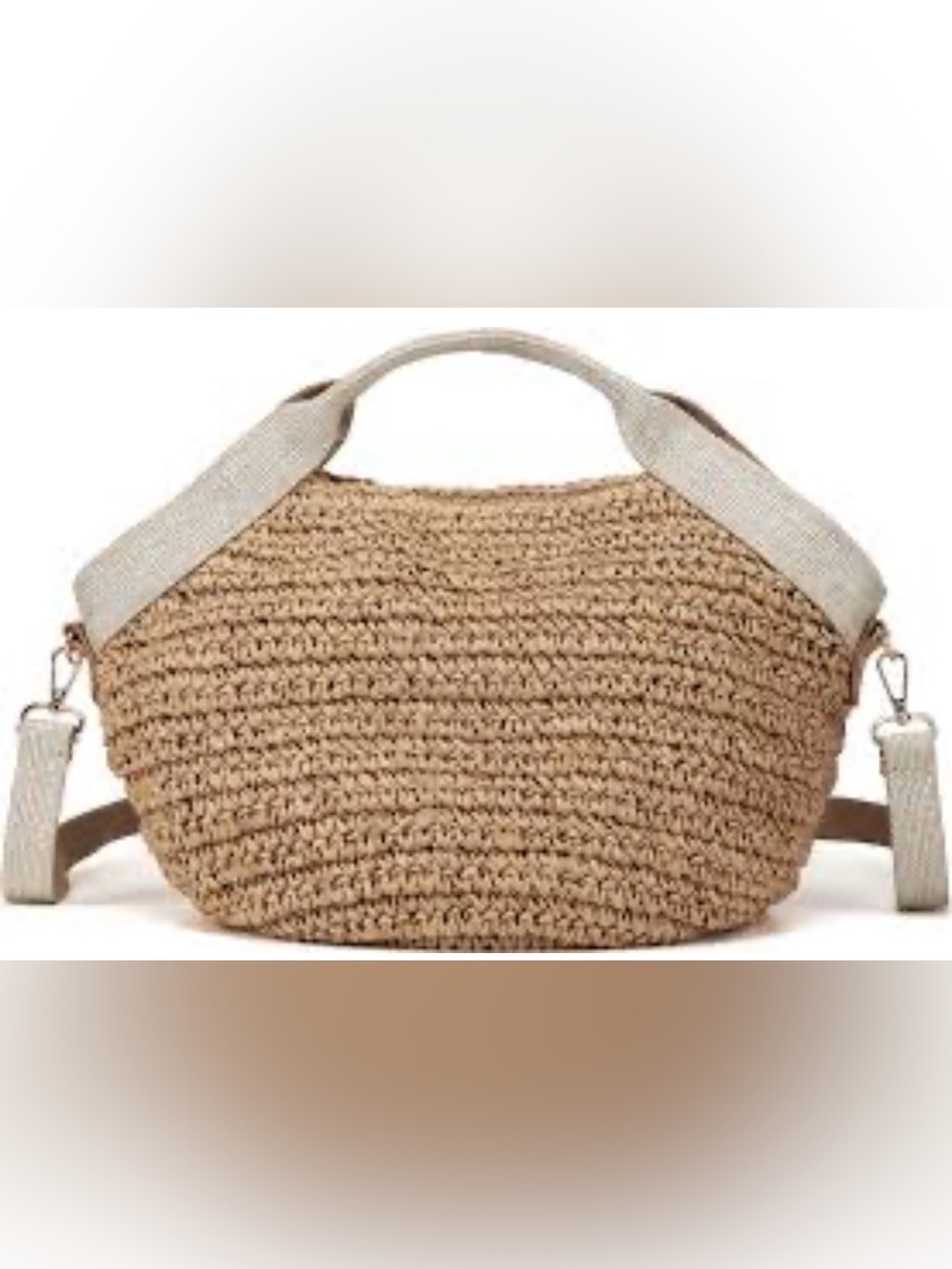 Handwoven Straw Tote with Neutral Fabric Straps